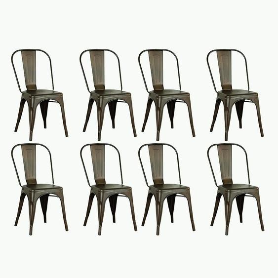 Lot de 8 chaises de salle à manger empilables en métal, style industriel, vert rouille