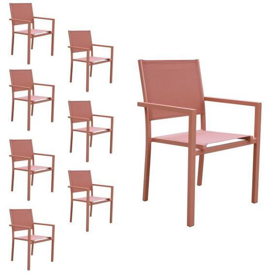 Lot de 8 chaises en aluminium terracotta - textilène terracotta