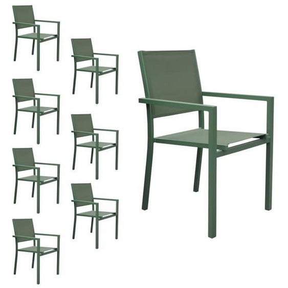 Lot de 8 chaises en aluminium vert sauge - textilène vert sauge