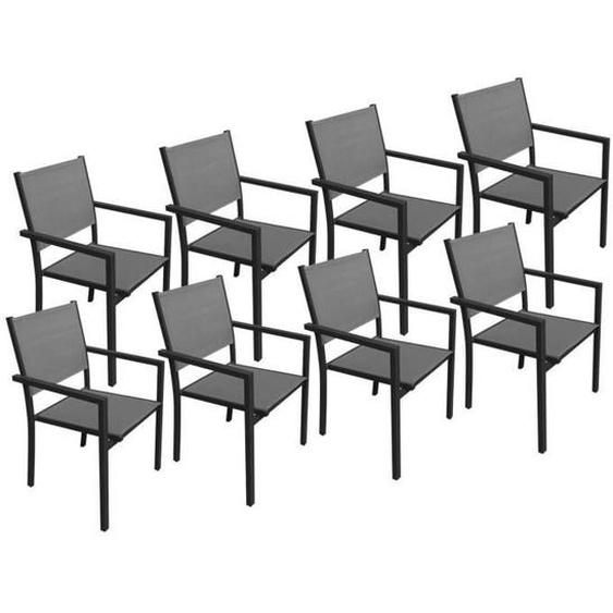 Lot de 8 chaises en aluminium anthracite - textilène gris