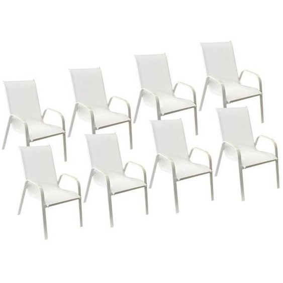 Lot de 8 chaises MARBELLA en textilène blanc - aluminium blanc