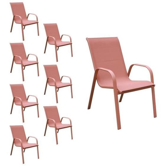 Lot de 8 chaises MARBELLA en textilène terracotta - aluminium terracotta