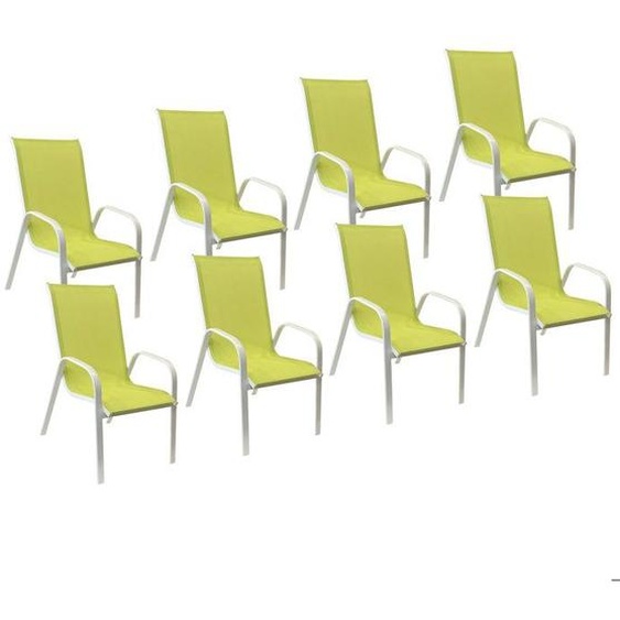 Lot de 8 chaises MARBELLA en textilène vert - aluminium blanc