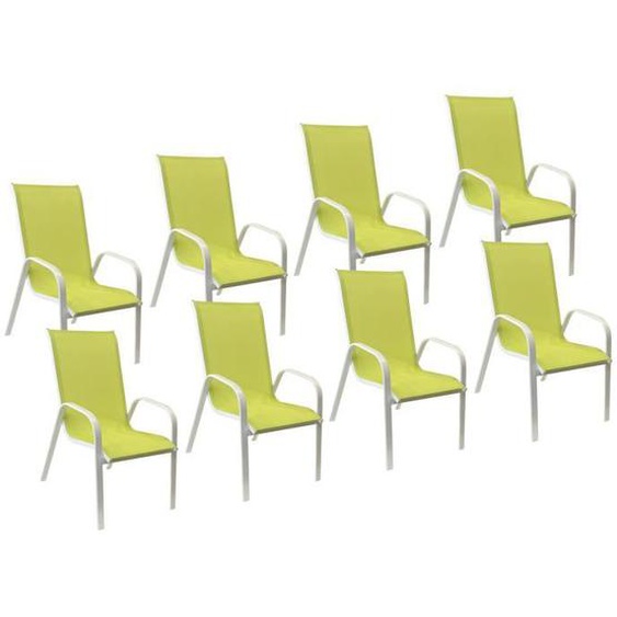 Lot de 8 chaises MARBELLA en textilène vert - aluminium blanc