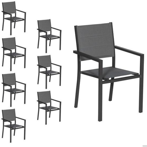 Lot de 8 chaises rembourrées en aluminium anthracite - textilène gris