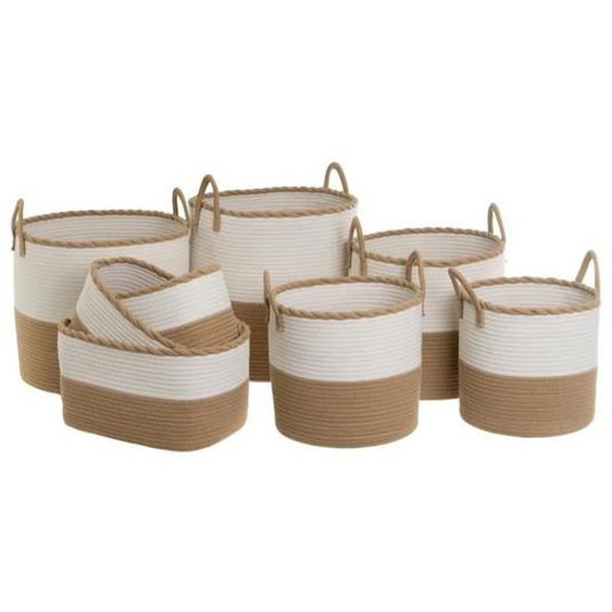 Lot de 8 panier de rangement avec poignée, corbeille de rangement en coton tressé coloris blanc-beige -JUANIO