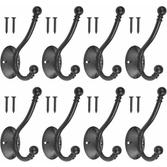Lot de 8 patères vintage en métal noir avec 16 vis, patère rétro en métal noir, fixation murale individuelle à visser pour porte de
