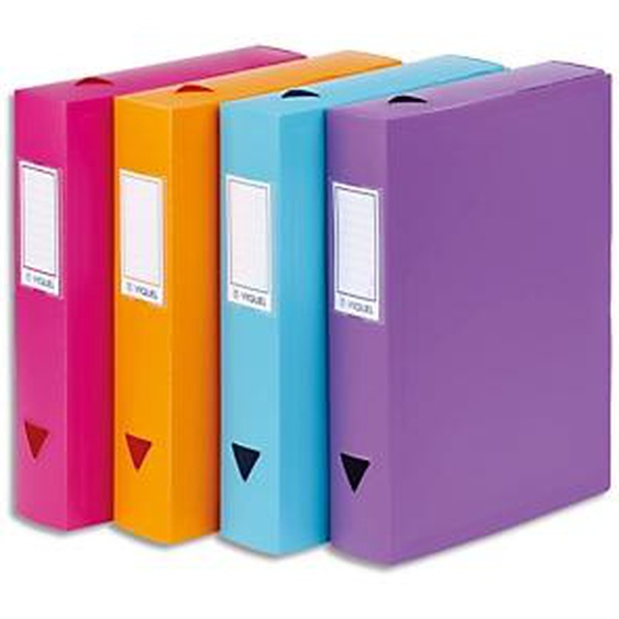 Lot de 8 - VIQUEL Boîte de classement CLASSDOC, en polypropylène 8/10ème, dos 6cm, coloris assortis