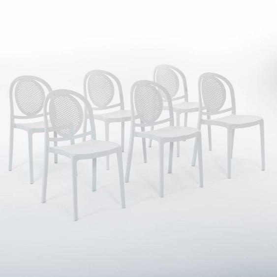 Lot de chaises AURORA en polypropylène renforcé empilables Usage intérieur et extérieur (6 Chaises Blanc)