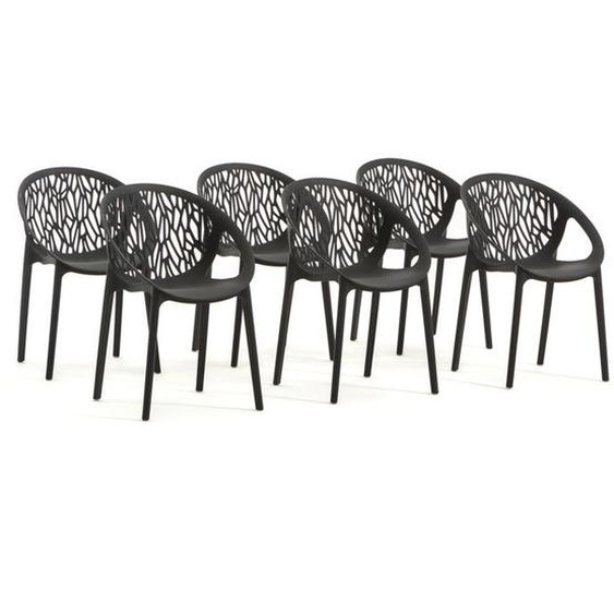 Lot de chaises LARA avec accoudoirs en polypropylène renforcé, empilables, pour jardin et intérieur (6 Chaises, Anthracite)