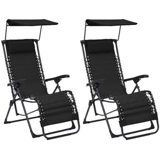 Lot de deux chaises pliables de terrasse textilene noir