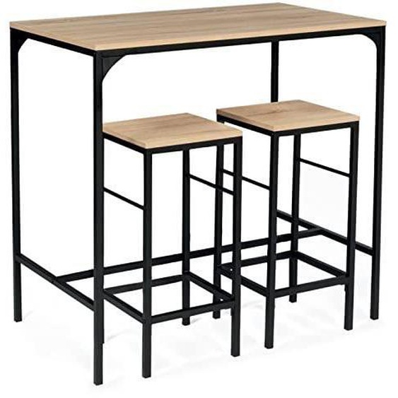 Lot Table de Bar 100cm + 2 Tabourets Meuble Desing Industriel Cuisine Salon Salle à Manger