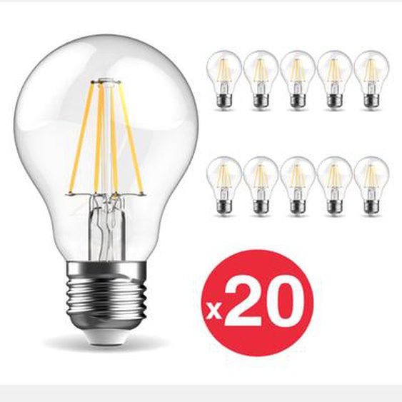 Lot x20 Ampoules LED standards A60, culot E27, conso 4,8W (40W eq.), Blanc neutre (4000K)