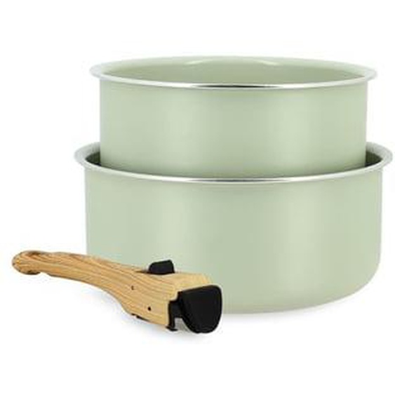 Lot2 casseroles colorama 16 et 18cm en aluminium celadon avec poignee