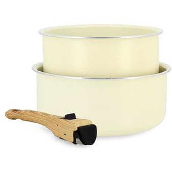 Lot2 casseroles colorama 16 et 18cm en aluminium creme avec poignee