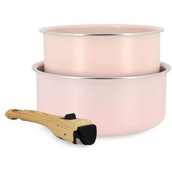 Lot2 casseroles colorama 16 et 18cm en aluminium rose avec poignee