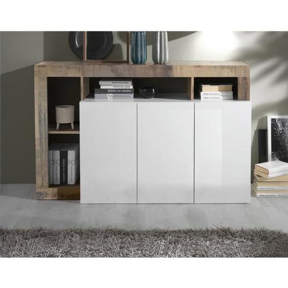 Lou - buffet bas - 3 portes - 146 cm - Blanc / Beige