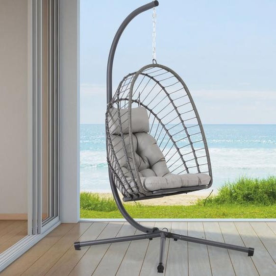 Lounge Fauteuil suspendu avec support pliable Chaise suspendue Panier suspendu Balançoire Fauteuil gris