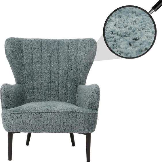 Lounge-Sessel HWC-K37, Cocktail-/Ohrensessel Polsterstuhl Retro Vintage Stoff Chenille (500g/m²) Öko-Tex ~ bleu-vert