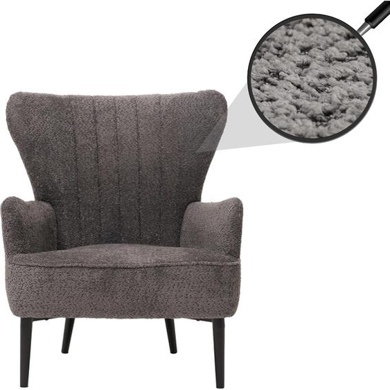 Lounge-Sessel HWC-K37, Cocktail-/Ohrensessel Polsterstuhl Retro Vintage Stoff Chenille (500g/m²) Öko-Tex ~ gris foncé