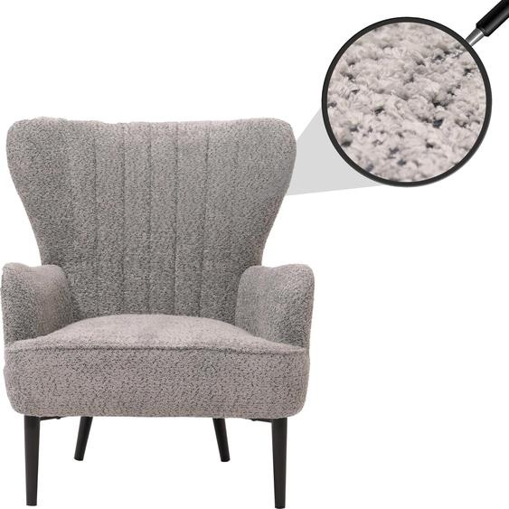 Lounge-Sessel HWC-K37, Cocktail-/Ohrensessel Polsterstuhl Retro Vintage Stoff Chenille (500g/m²) Öko-Tex ~ gris