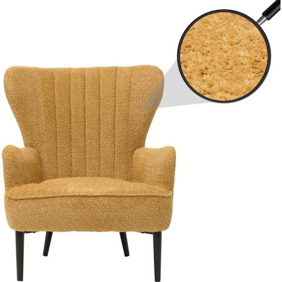 Lounge-Sessel HWC-K37, Cocktail-/Ohrensessel Polsterstuhl Retro Vintage Stoff Chenille (500g/m²) Öko-Tex ~ jaune