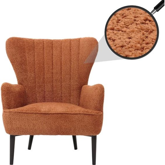 Lounge-Sessel HWC-K37, Cocktail-/Ohrensessel Polsterstuhl Retro Vintage Stoff Chenille (500g/m²) Öko-Tex ~ orange