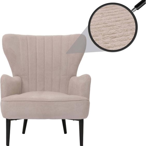 Lounge-Sessel HWC-K37, Cocktail-/Ohrensessel Polsterstuhl Retro Vintage Stoff Cord (290g/m²) Öko-Tex ~ beige