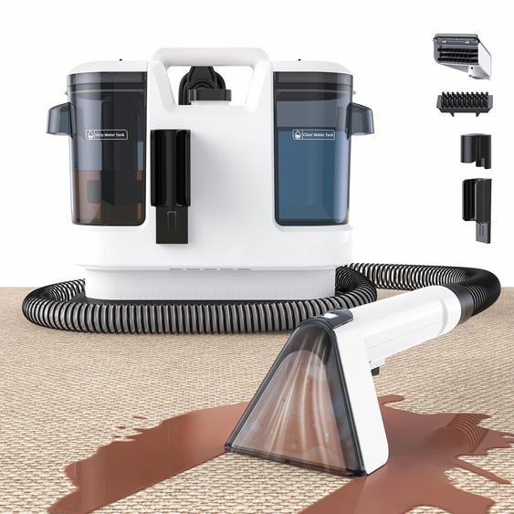 Lubluelu V6 : Nettoyeur de tissus 3-en-1, aspirateur laveur pour tapis et meubles, puissance 450W, 13500Pa, avec système de double réservoir de 1,75L/1L, idéal pour les canapés, les tapis et les voitures