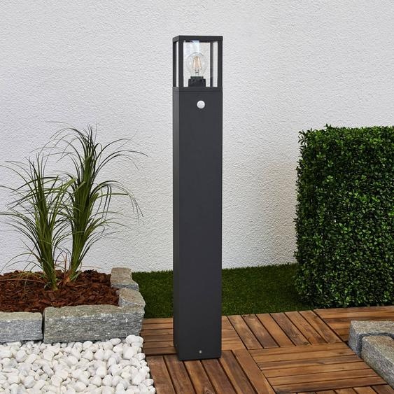Lucande Borne lumineuse Klemens, 90 cm, détecteur, anthracite, E27 Klemens, noir, Aluminium, Moderne