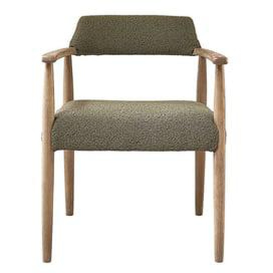 LUISA  Chaise en chêne et tissu bouclette kaki