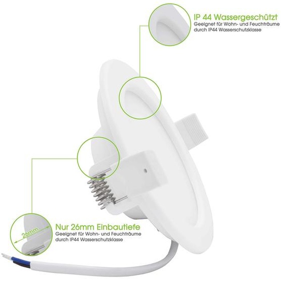 Lumare, spot LED encastrable extra-plat IP44, pour salle de bains et extérieur, 5 W, 220 V - Spot encastrable avec cache anti-éblouissement et boîtier de raccordement - blanc