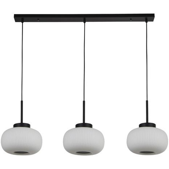 Lumina suspension à 3 flammes noir abat-jour en verre blanc strié E27