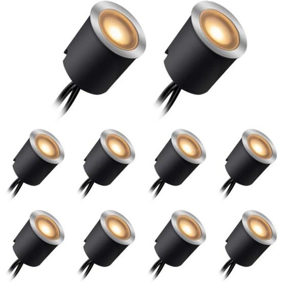 Luminaires LED pour terrasse, lot de 10 - Spots encastrés au sol - IP65 - 12 V CA - Acier inoxydable -