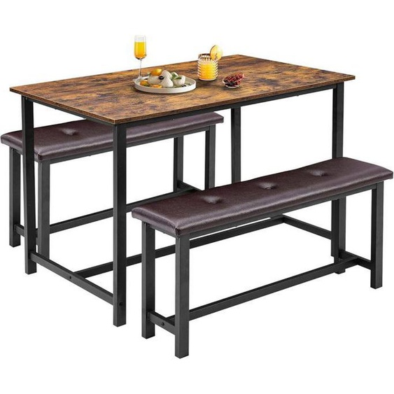 LUNSY Ensemble table à manger 113 x 70 x 75 cm, et 2 bancs 97 x 30 x 50 cm, cadre en acier, table de cuisine avec banc rembourré
