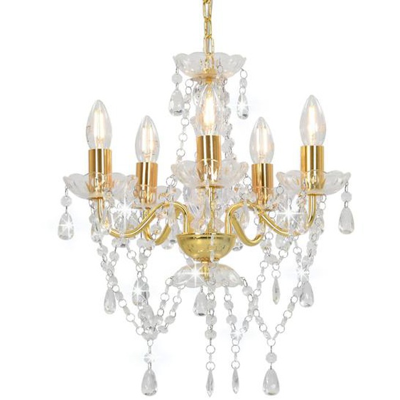 Lustre avec perles de cristal Doré Rond 5 x E14
