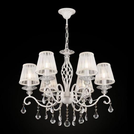 Lustre - Grace - Blanc avec or - 6 lumières - E14 - Cristal et métal - Classique intemporel