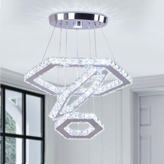 Lustre Led Moderne En Cristal 3 Anneaux Lumière Pendante Lustre Réglable En Acier Inoxydable Plafonnier Pour Salon Salle À Manger