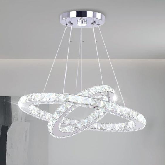 Lustre Led Moderne En Cristal Au Plafond Lustre À Anneau Ajustable 30 * 50Cm En Acier Inoxydable Luminaires Suspendus Pour La Sall