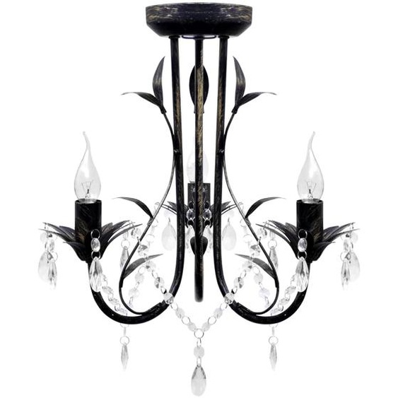 Lustre métal noir style art nouveau + perles crystal 3 x E14 Ampoules
