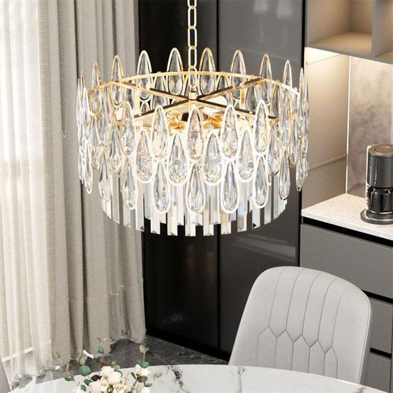 Lustre Moderne en Cristal Doré Rond 40cm - Plafonnier Luminaires LED Dimmable pour Salon, Chambre et Salle à Manger