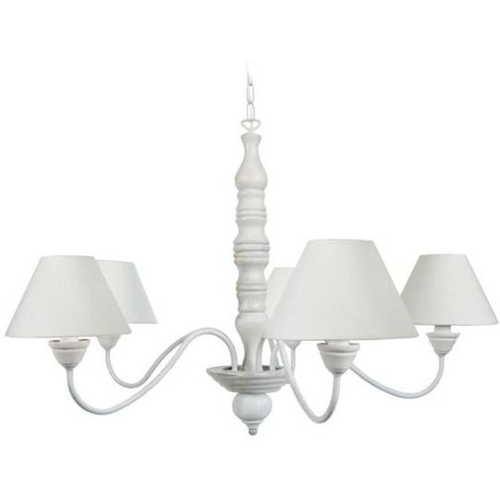 Lustre - TOSEL - MENTON - 5 lumières - Tissu écru - Style ancien et rustique