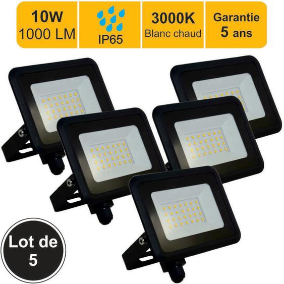 Lot de 5 projecteurs led 10W 1000 lm 3000K IP65 connexion en direct - garantie 5 ans