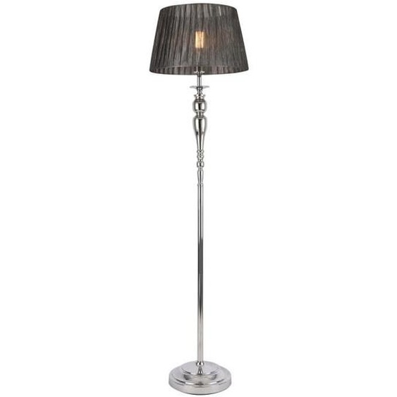 [lux.pro] Lampadaire Lampe sur Pied Métal et Tissu Chrome et Gris 1 x E27