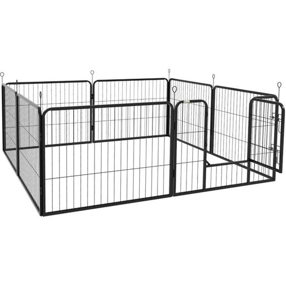 Pawhut - Luxe parc enclos modulable acier 8 panneaux dim. 80L x 60H cm - porte verrouillable - acier époxy noir