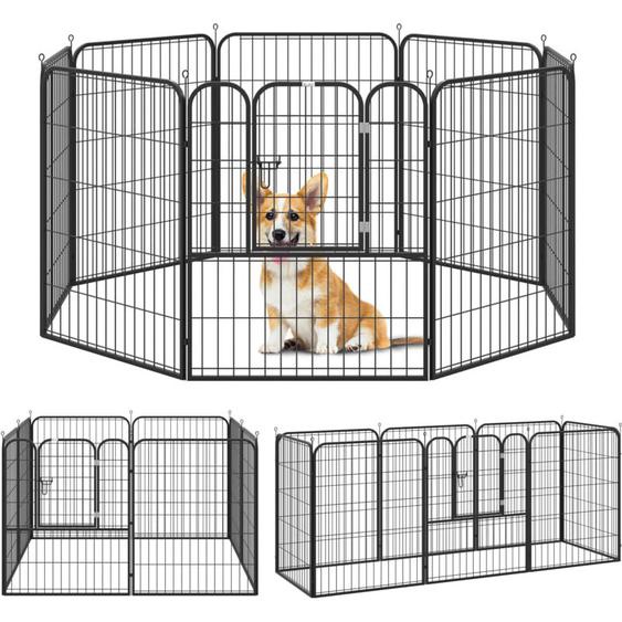 Pawhut - Luxe parc enclos modulable pour chien 8 panneaux porte verrouillable acier époxy noir