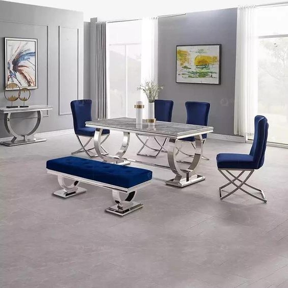 Luxe Table de salle à manger à colonne Table de salle à manger Argent 200x100