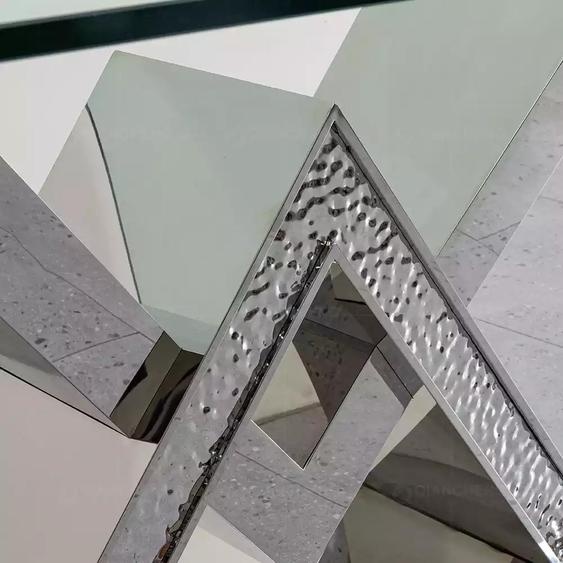 Luxe Table de salle à manger Table à colonne Argent Table de salle à manger Table en verre