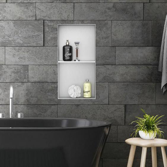 LuxeBath Niche de Douche Encastrée Murale Double, 30x60x10 cm, en Acier Inoxydable, Argent, sans Rebord, Étagère Encastrable Salle