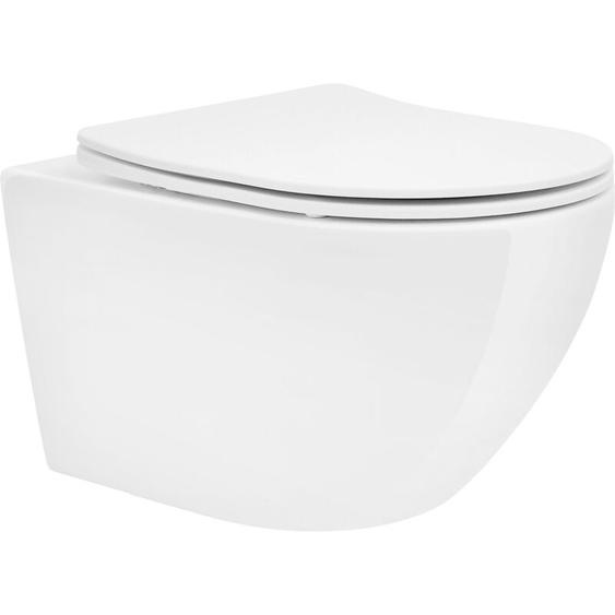 Luxebath - Toilette Suspendu sans Rebord, Blanc, avec Siège wc Amovible en Duroplast, Softclose Abaissement Automatique, Chasse deau